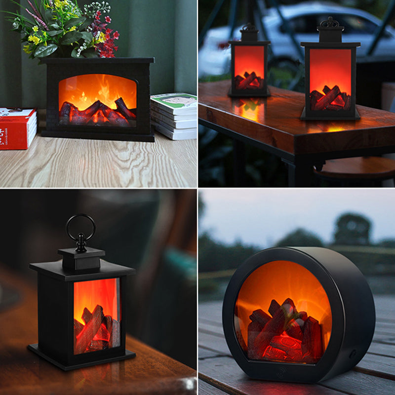 Lisslune | Contemporary Retro ABS Simulated Flame Fireplace Round Battery Rectangular LED Table Lamp For Living Room