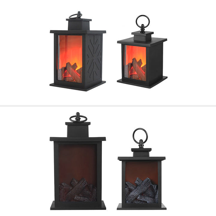 Lisslune | Contemporary Retro ABS Simulated Flame Fireplace Round Battery Rectangular LED Table Lamp For Living Room