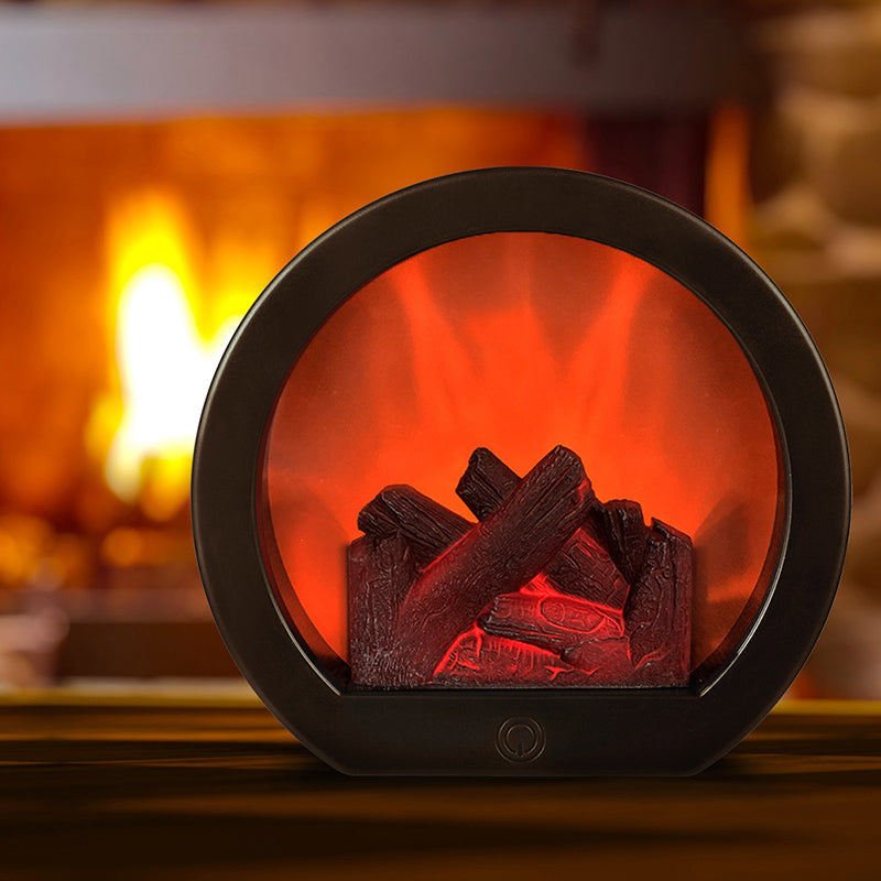 Lisslune | Contemporary Retro ABS Simulated Flame Fireplace Round Battery Rectangular LED Table Lamp For Living Room