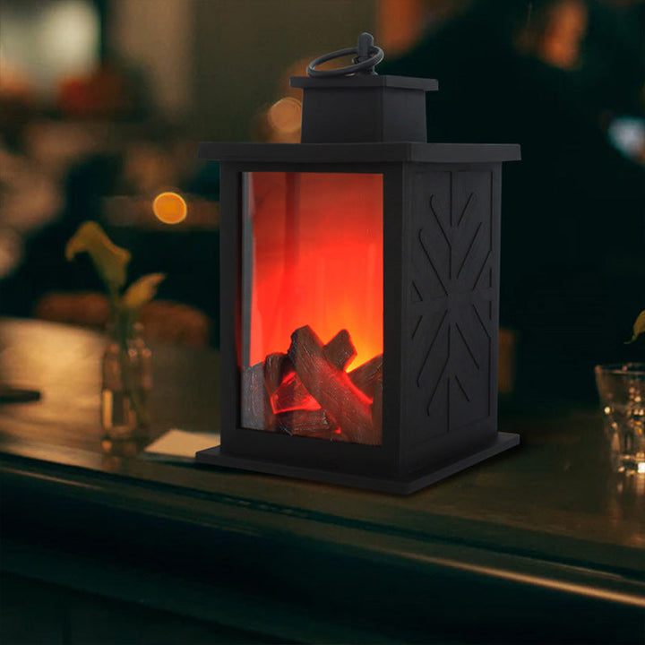 Lisslune | Contemporary Retro ABS Simulated Flame Fireplace Round Battery Rectangular LED Table Lamp For Living Room