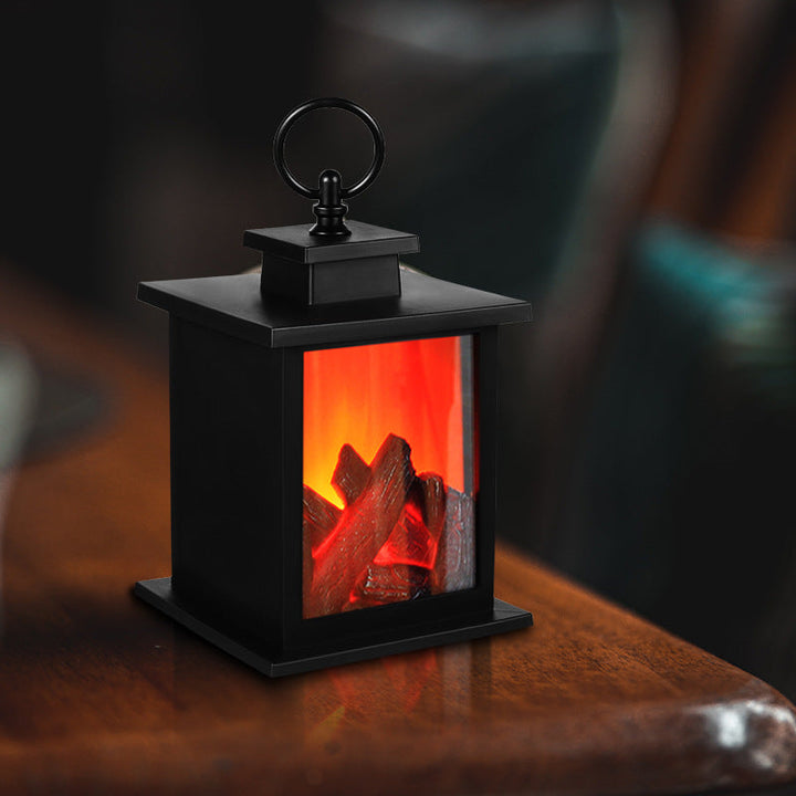 Lisslune | Contemporary Retro ABS Simulated Flame Fireplace Round Battery Rectangular LED Table Lamp For Living Room