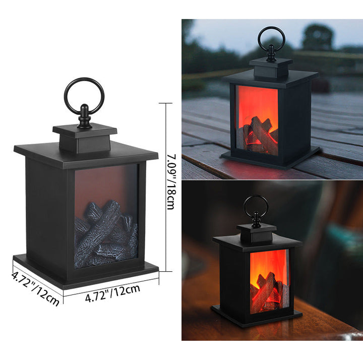 Lisslune | Contemporary Retro ABS Simulated Flame Fireplace Round Battery Rectangular LED Table Lamp For Living Room