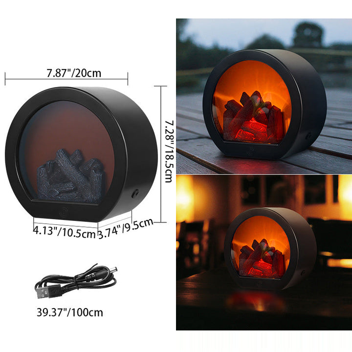 Lisslune | Contemporary Retro ABS Simulated Flame Fireplace Round Battery Rectangular LED Table Lamp For Living Room