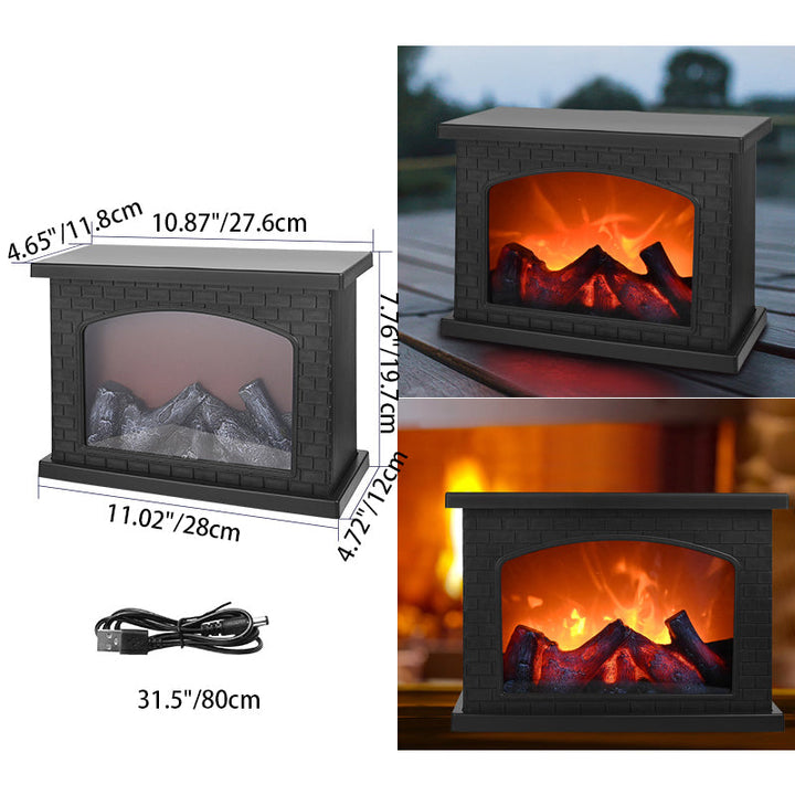 Lisslune | Contemporary Retro ABS Simulated Flame Fireplace Round Battery Rectangular LED Table Lamp For Living Room