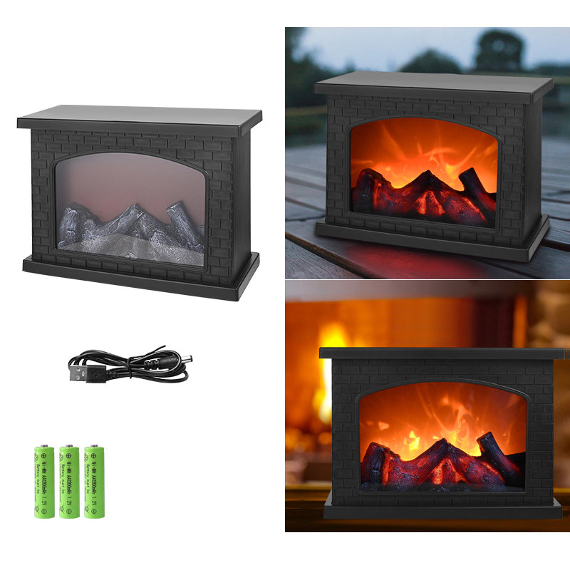 Lisslune | Contemporary Retro ABS Simulated Flame Fireplace Round Battery Rectangular LED Table Lamp For Living Room