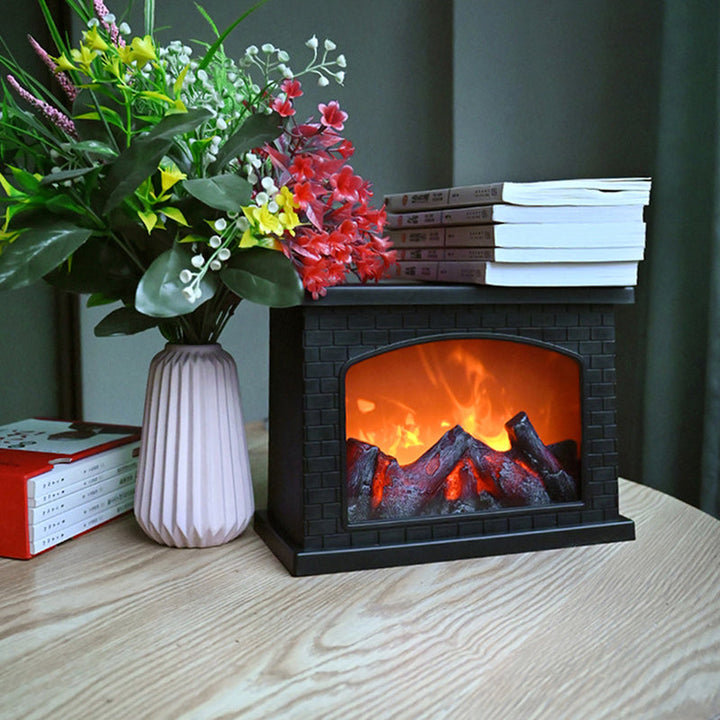 Lisslune | Contemporary Retro ABS Simulated Flame Fireplace Round Battery Rectangular LED Table Lamp For Living Room