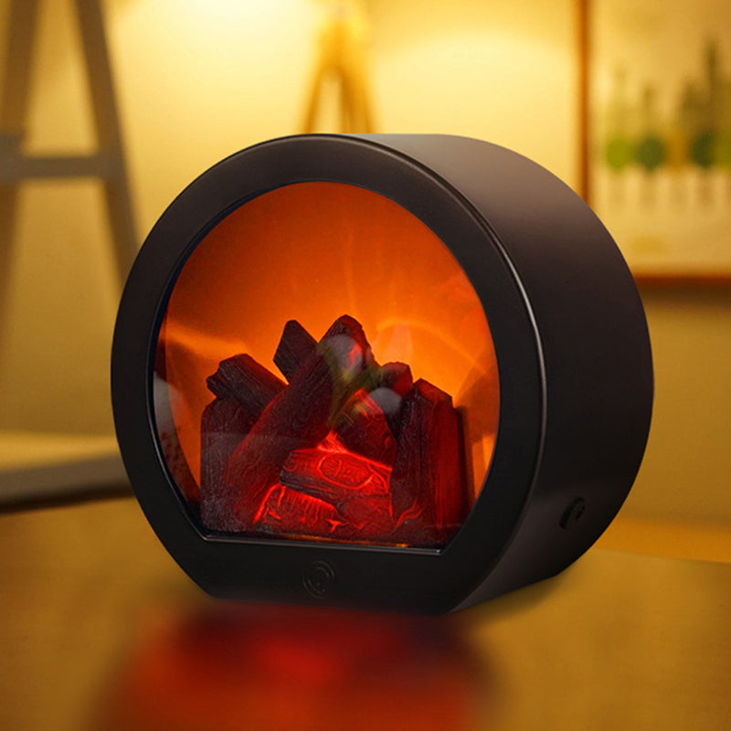 Lisslune | Contemporary Retro ABS Simulated Flame Fireplace Round Battery Rectangular LED Table Lamp For Living Room