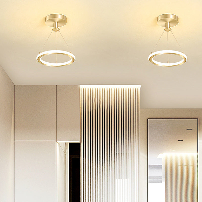 Lisslune | Contemporary Nordic Round Metal Silica LED Semi-Flush Mount Ceiling Light for Corridor
