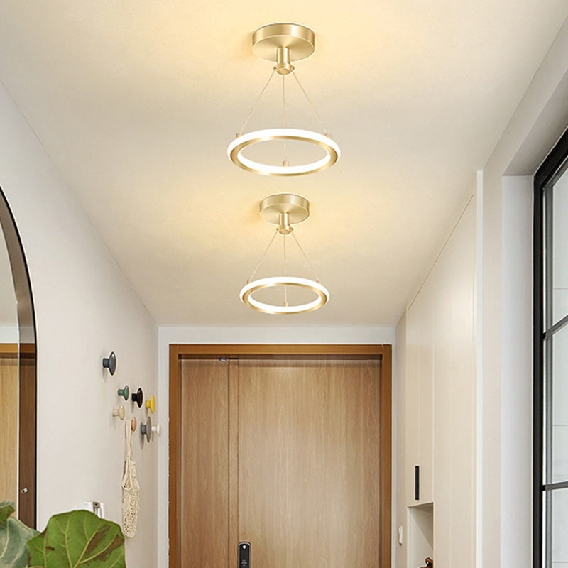 Lisslune | Contemporary Nordic Round Metal Silica LED Semi-Flush Mount Ceiling Light for Corridor