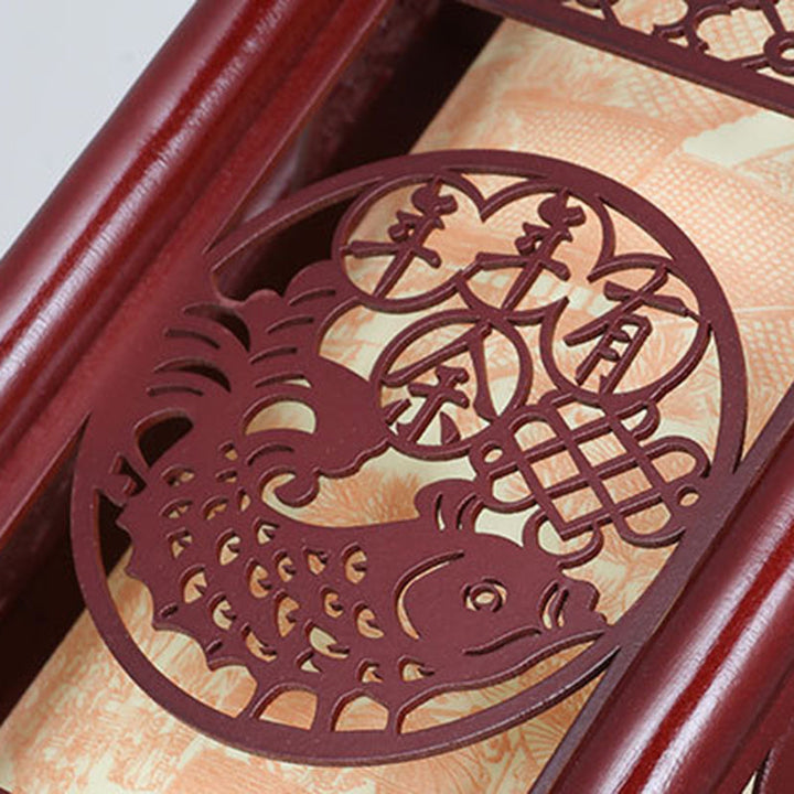 Lisslune | Traditional Chinese Wood-PVC Cylinder Lantern Carved Fish 1-Light Pendant Lamp for the Dining Room