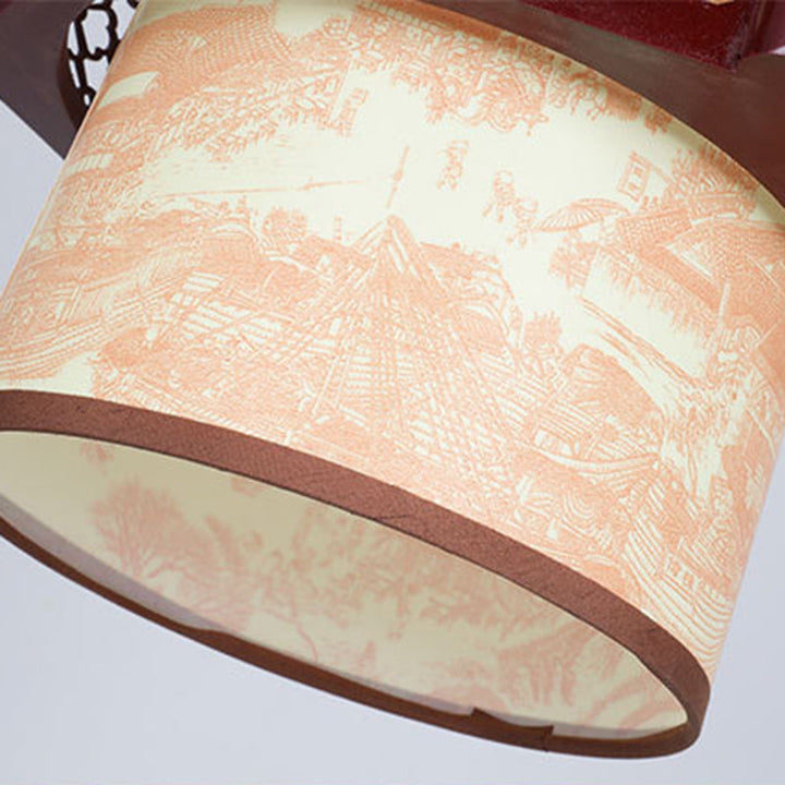 Lisslune | Traditional Chinese Wood-PVC Cylinder Lantern Carved Fish 1-Light Pendant Lamp for the Dining Room