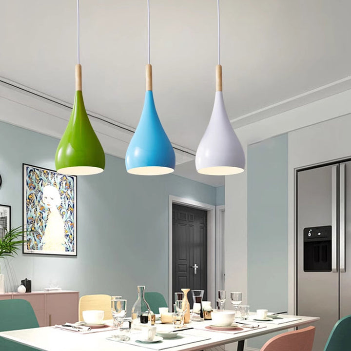 Lisslune | Nordic Iron Wood Aluminum Pumpkin Water Drop 1-Light Pendant Light for Dining Room