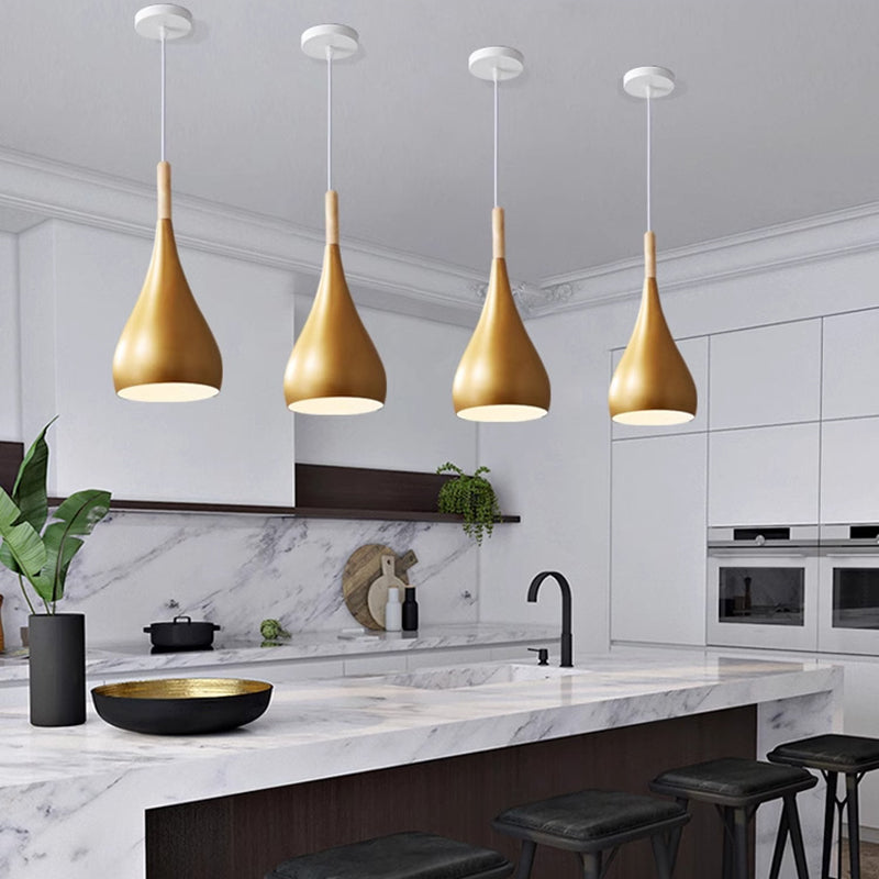 Lisslune | Nordic Iron Wood Aluminum Pumpkin Water Drop 1-Light Pendant Light for Dining Room