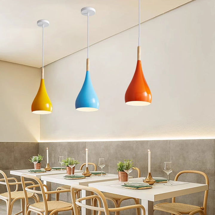 Lisslune | Nordic Iron Wood Aluminum Pumpkin Water Drop 1-Light Pendant Light for Dining Room