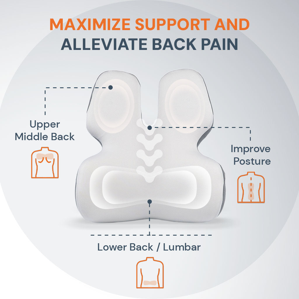 Lisslune | Adjustable Memory Foam Lumbar Support Cushion | Backrest Support for office chair Ergonomic Design for Back Pain Relief at Home, Office & Car