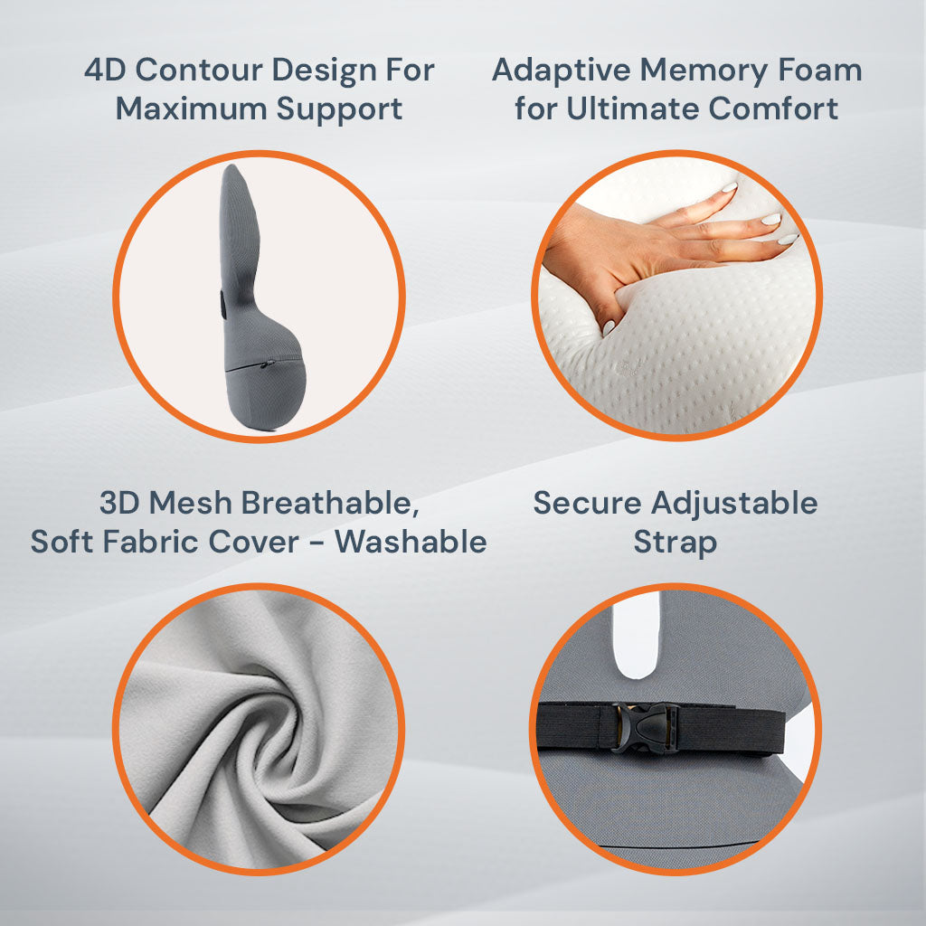 Lisslune | Adjustable Memory Foam Lumbar Support Cushion | Backrest Support for office chair Ergonomic Design for Back Pain Relief at Home, Office & Car