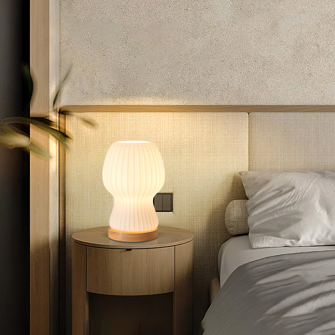 Lisslune | GlowBeam – Folded Glass Table Lamp with Wooden Accent