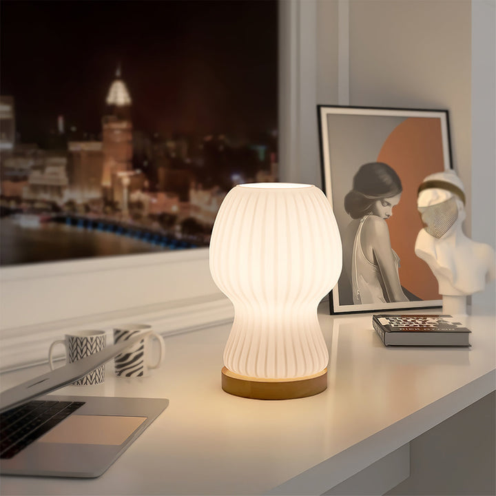 Lisslune | GlowBeam – Folded Glass Table Lamp with Wooden Accent