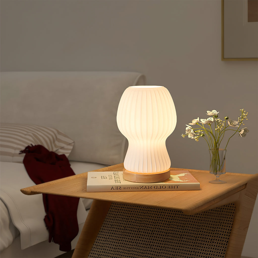Lisslune | GlowBeam – Folded Glass Table Lamp with Wooden Accent
