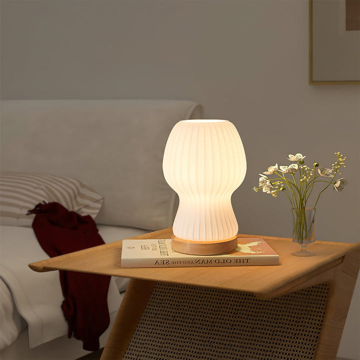 Lisslune | GlowBeam – Folded Glass Table Lamp with Wooden Accent