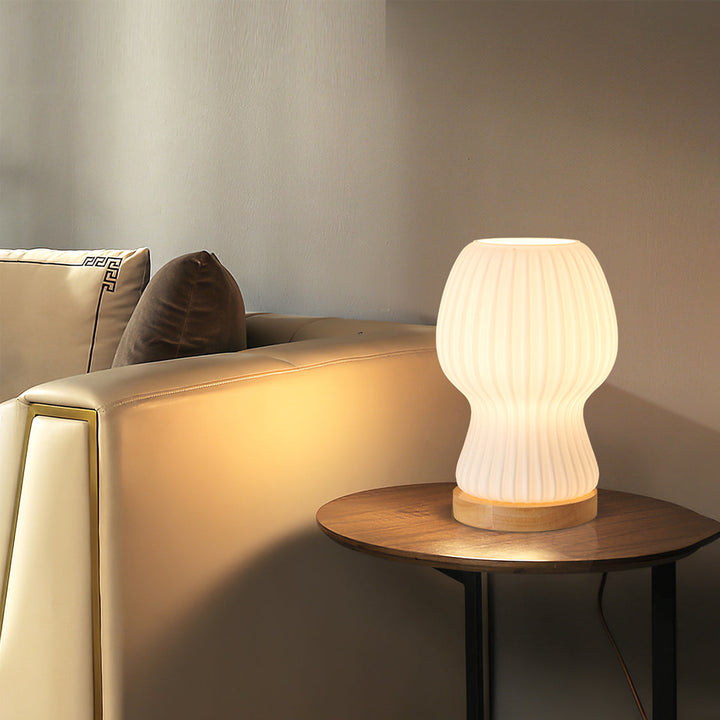 Lisslune | GlowBeam – Folded Glass Table Lamp with Wooden Accent