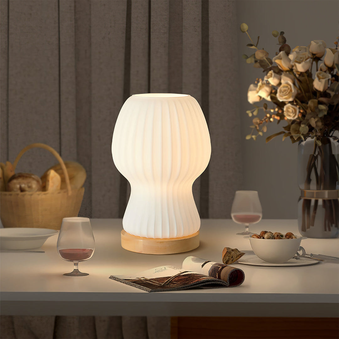 Lisslune | GlowBeam – Folded Glass Table Lamp with Wooden Accent