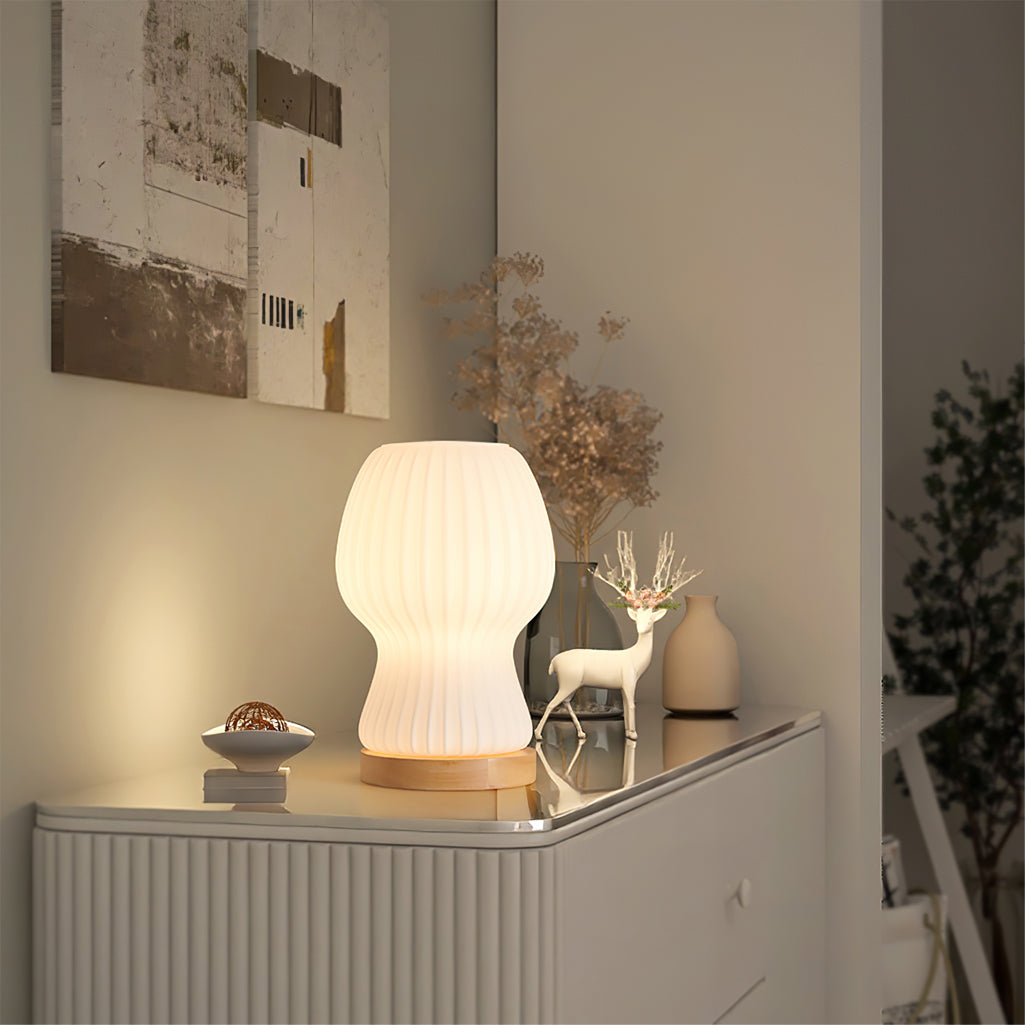 Lisslune | GlowBeam – Folded Glass Table Lamp with Wooden Accent