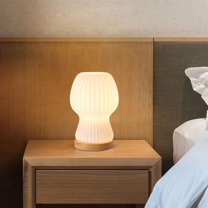 Lisslune | GlowBeam – Folded Glass Table Lamp with Wooden Accent