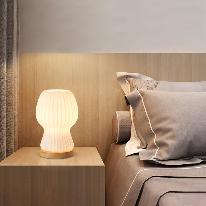 Lisslune | GlowBeam – Folded Glass Table Lamp with Wooden Accent