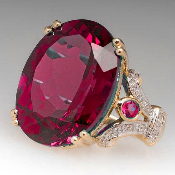 Lisslune | Fashion Luxury Colorful Cubic Zirconia Ring Oval Stone Finger Ring For Women