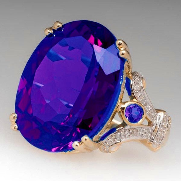 Lisslune | Fashion Luxury Colorful Cubic Zirconia Ring Oval Stone Finger Ring For Women