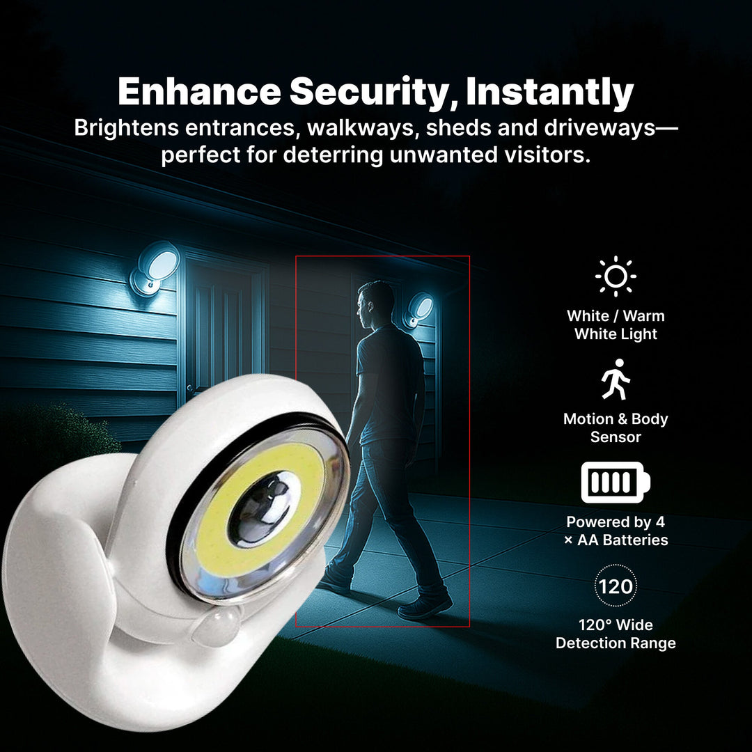 Lisslune | Battery Operated Outdoor Security Light with Motion Sensor – Waterproof LED Light for Garden & Driveway | 450 Lumens