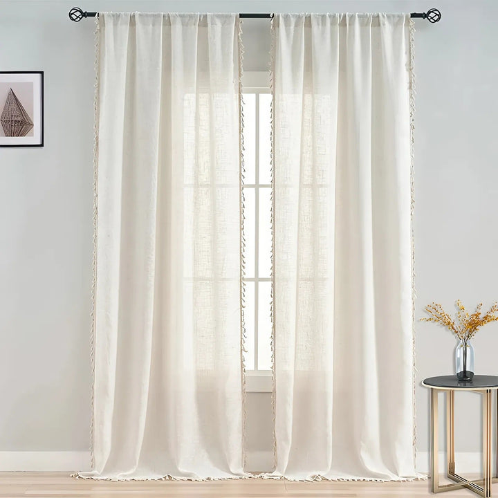 Lisslune | Boho Cotton-Linen Semi-Sheer Curtains
