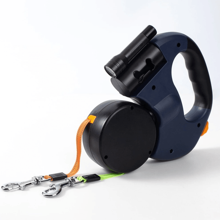 Lisslune | DoubleDog Retractable Dual Dog Lead with Anti-Tangle Swivel & Built-in Torch – 4m Extendable for Two Dogs