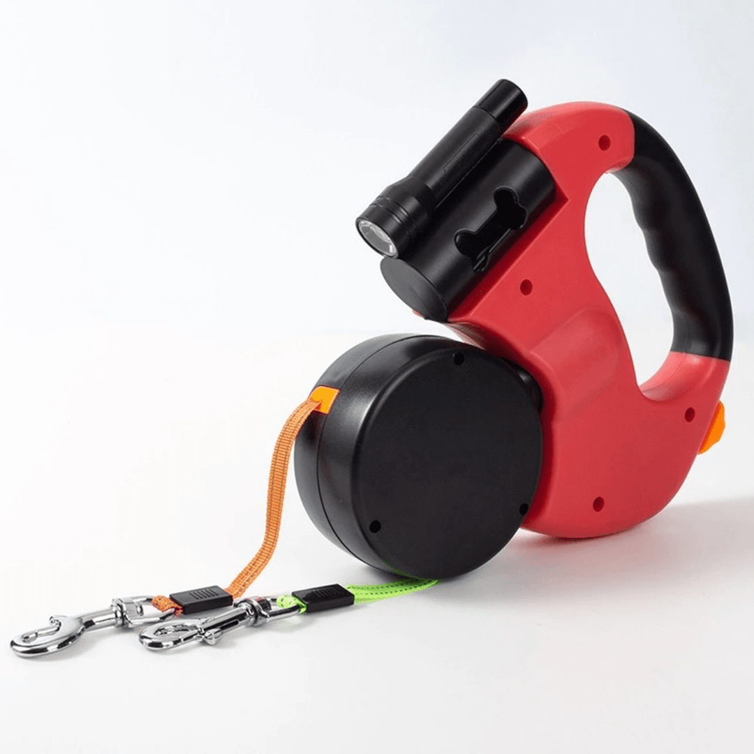 Lisslune | DoubleDog Retractable Dual Dog Lead with Anti-Tangle Swivel & Built-in Torch – 4m Extendable for Two Dogs