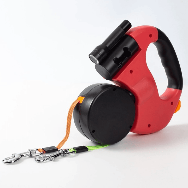 Lisslune | DoubleDog Retractable Dual Dog Lead with Anti-Tangle Swivel & Built-in Torch – 4m Extendable for Two Dogs