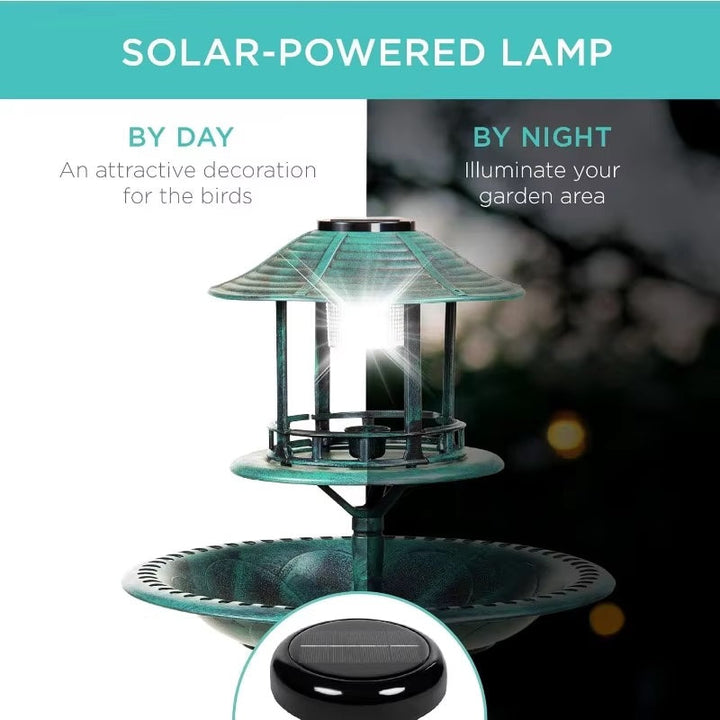 Lisslune | Solar-Powered Bird Bath on Stand with Built-In Planter & LED Lamp
