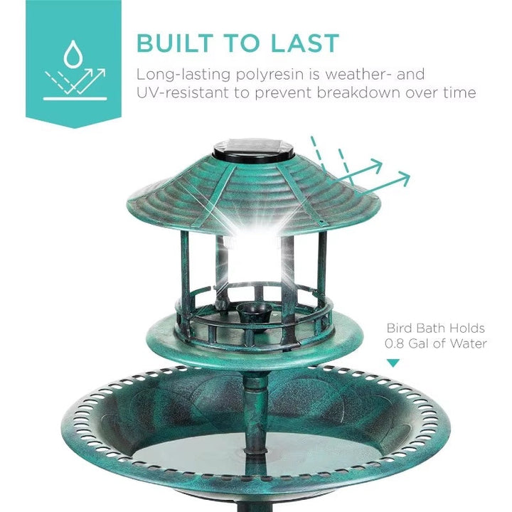 Lisslune | Solar-Powered Bird Bath on Stand with Built-In Planter & LED Lamp