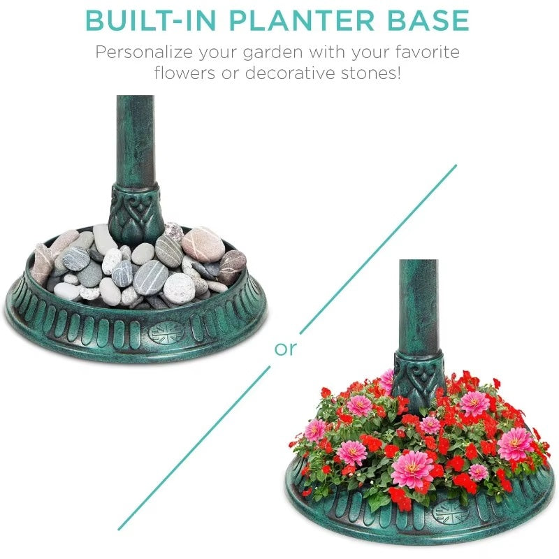 Lisslune | Solar-Powered Bird Bath on Stand with Built-In Planter & LED Lamp