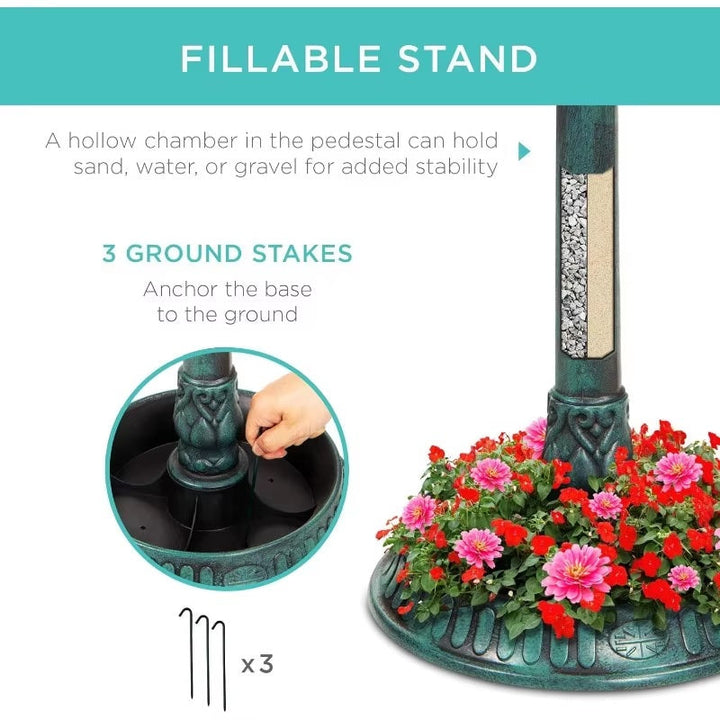Lisslune | Solar-Powered Bird Bath on Stand with Built-In Planter & LED Lamp