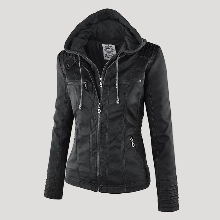 Lisslune | Waterproof Women's Synthetic Leather Jacket with Hood