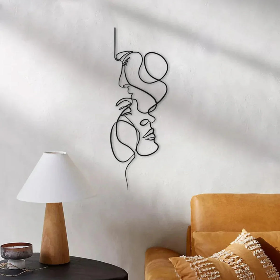 Lisslune | Black Metal Wall Art Wall Decoration Abstract Iron Wall Sculpture Minimalist Face Line Home Decor Craftsmanship