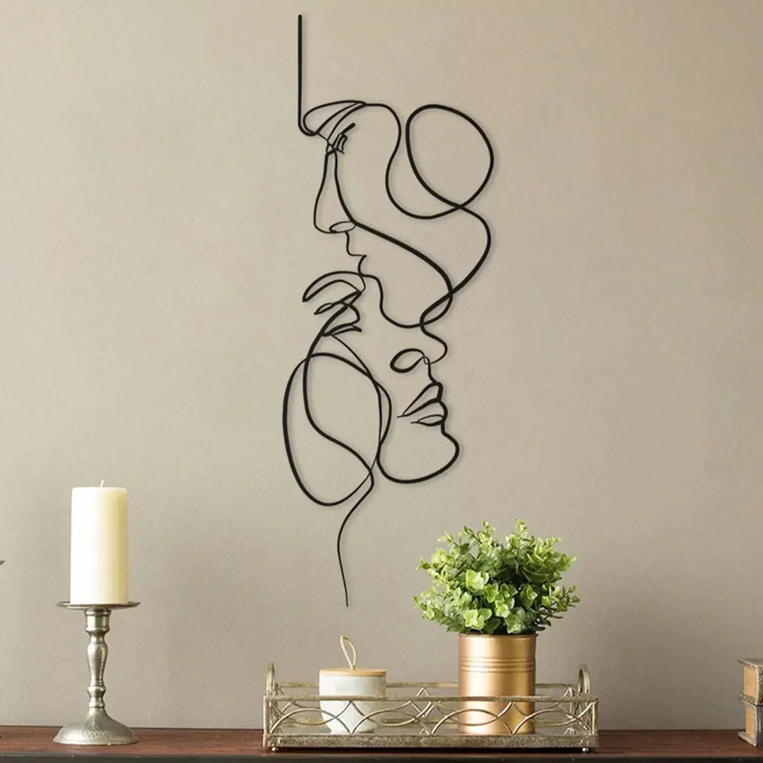 Lisslune | Black Metal Wall Art Wall Decoration Abstract Iron Wall Sculpture Minimalist Face Line Home Decor Craftsmanship