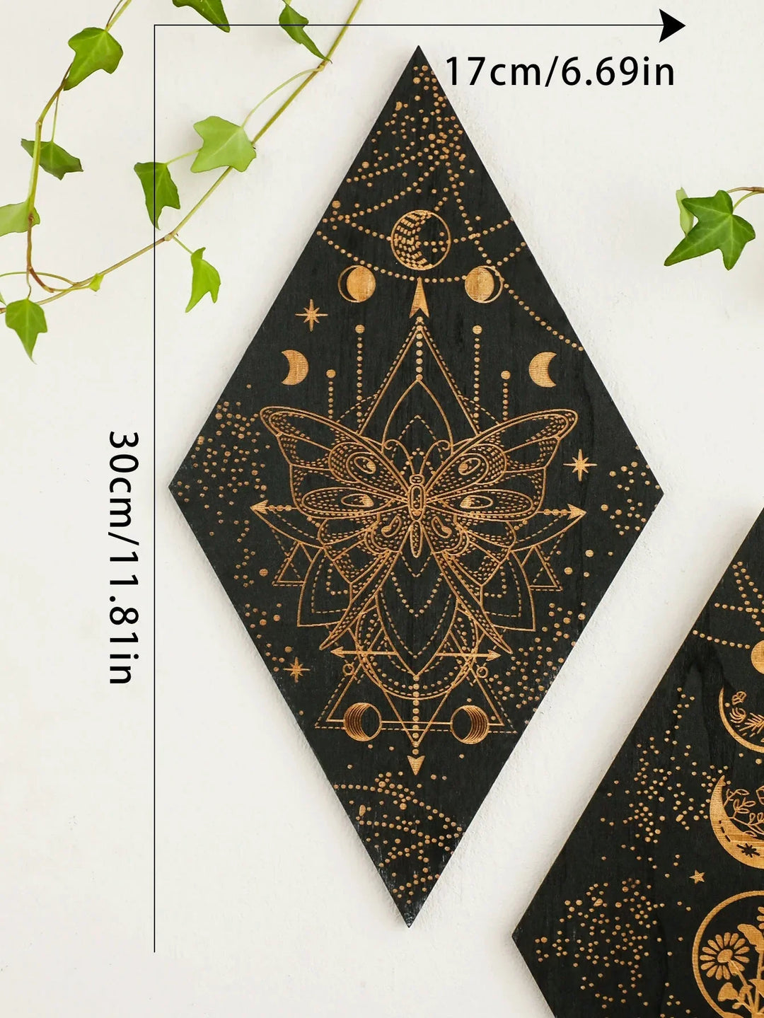 Lisslune | Black Moon Phases Wooden Wall Decoration Rhombus Wall Art Boho Home Decor Witch Tapestry Decoration Room Decor Aesthetic Gift