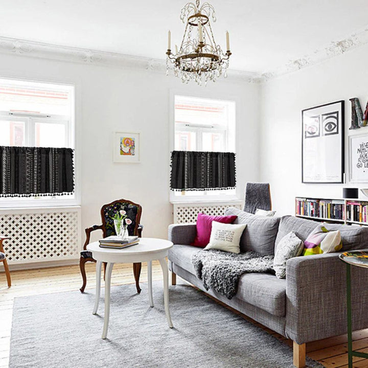Lisslune | Black Geometric Tribal Tassel Cabinet Curtain