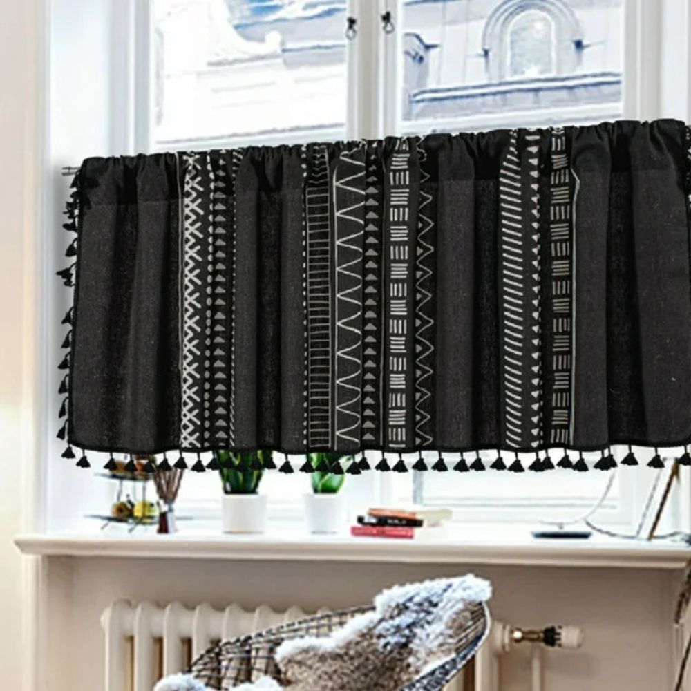 Lisslune | Black Geometric Tribal Tassel Cabinet Curtain