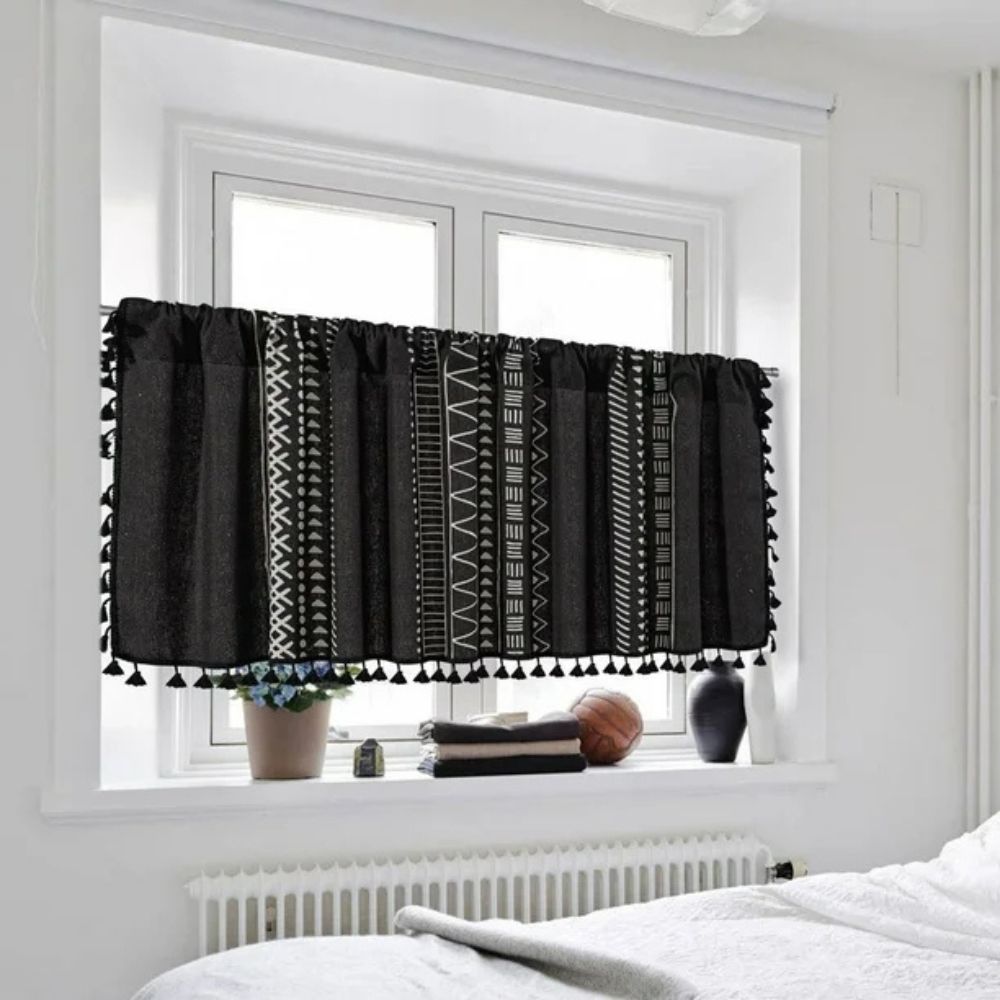 Lisslune | Black Geometric Tribal Tassel Cabinet Curtain