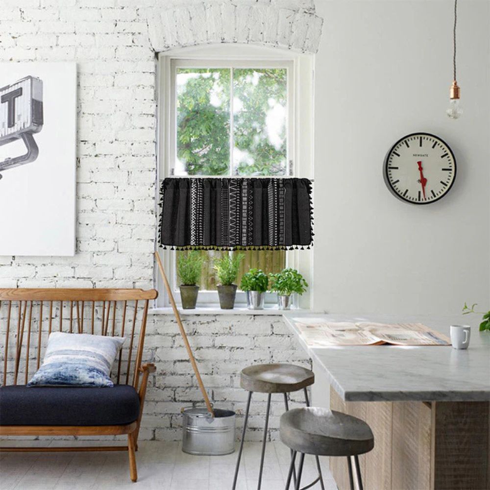 Lisslune | Black Geometric Tribal Tassel Cabinet Curtain