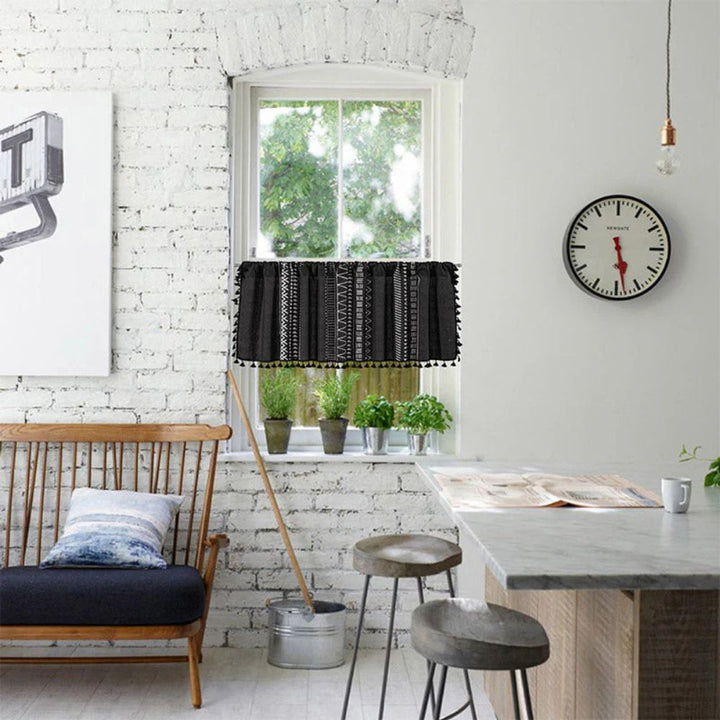 Lisslune | Black Geometric Tribal Tassel Cabinet Curtain