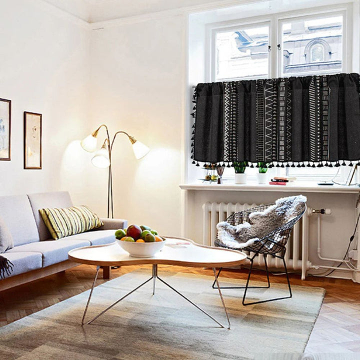 Lisslune | Black Geometric Tribal Tassel Cabinet Curtain